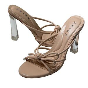 AKIRA Nude Strappy Clear Heel Sandals Size 9 New